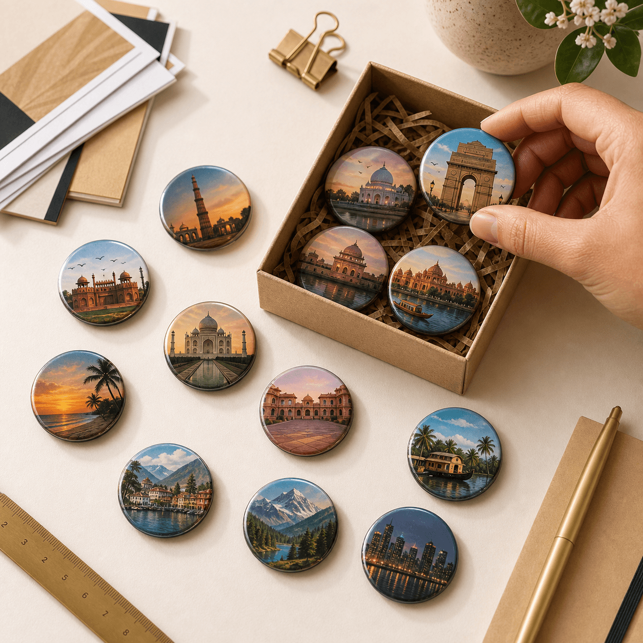 Travel & City Round Magnet Set